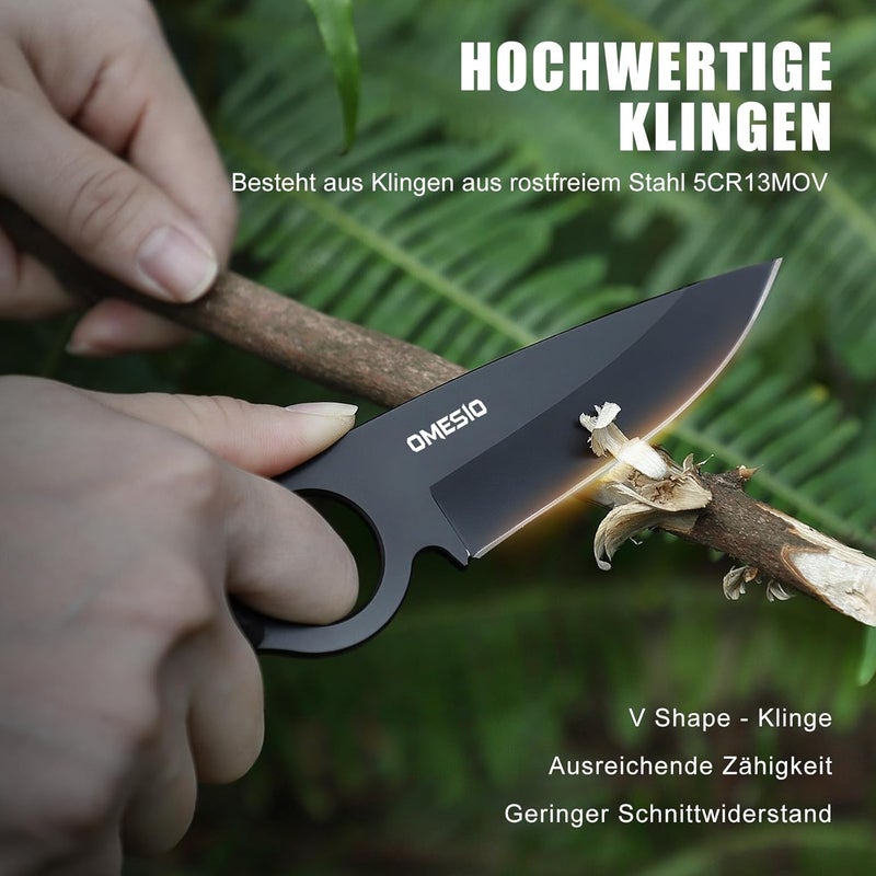 Omesio Fixed Blade Knife, 8.46" Full Tang EDC Horizontal Carry for Men, Green Anti-Slip G10 Handle Sharp 5Cr13MoV Steel Tactical Camping Knife with Kydex Sheath, Ideal for Gifting - Image 2